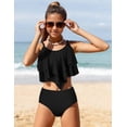 thumbnail image 2 of Traje de baño oklady para niñas, conjunto de bikini escalonado con volantes, negro, 15-16 años, 2 of 7
