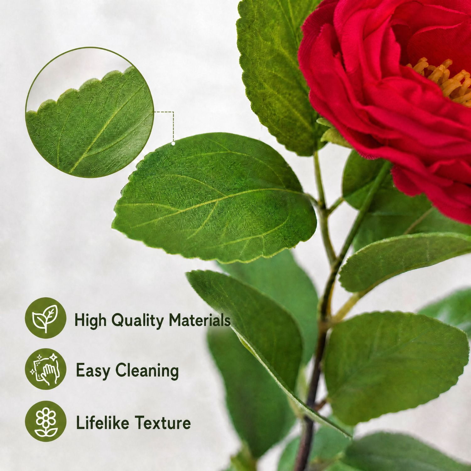 Easy4Home 2.6FT Artificial Flower Plant Fake Camellia Tree Potted Indoor, Red