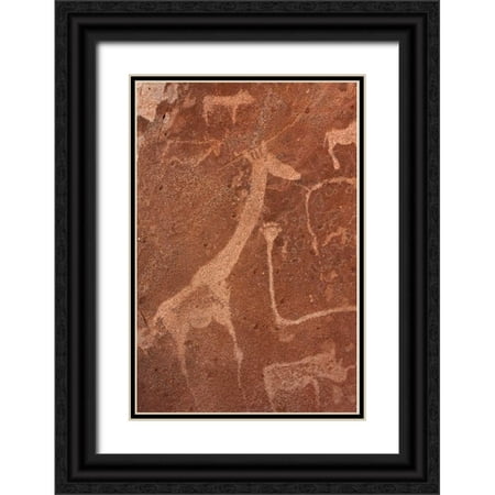 Young, Bill 23x32 Black Ornate Wood Framed with Double Matting Museum Art Print Titled - Petroglyphs, Twyfelfontein, Damaraland, Namibia