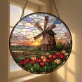 Round Stained Glass Windmill Window Art Tulip Field Scenic Landscape ...