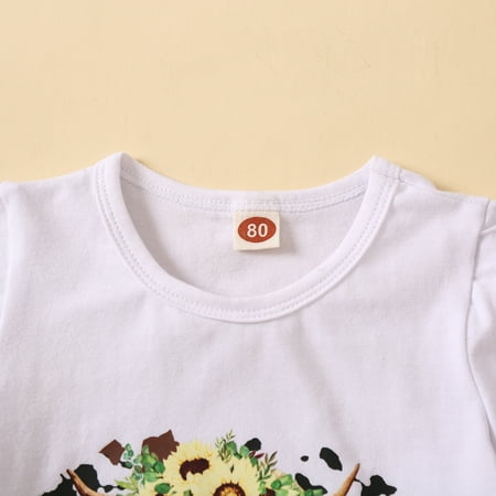 

dmqupv Cute Baby Clothes Toddler Girls T Shirts Cartoon Fashion Sunflower Cow Cattle Animal Prints Tops Outfits for Young Girls White 2-3 Years