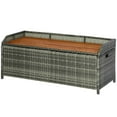 thumbnail image 2 of Spaco Outdoor Storage Bench Wicker Deck Boxes with Wooden Seat and Gas Spring, Rattan Container Bin with Lip for Outdoor, Mixed Grey, 2 of 11