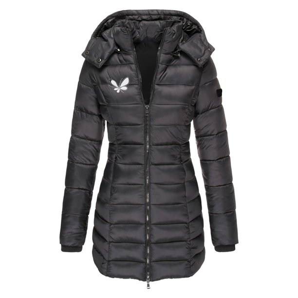Parkas de manga larga para mujer, otoño e invierno, chaqueta holgada, mediana y larga, con estampado pequeño, chaqueta de plumón cálida, chaqueta de manga larga, abrigo para mujer