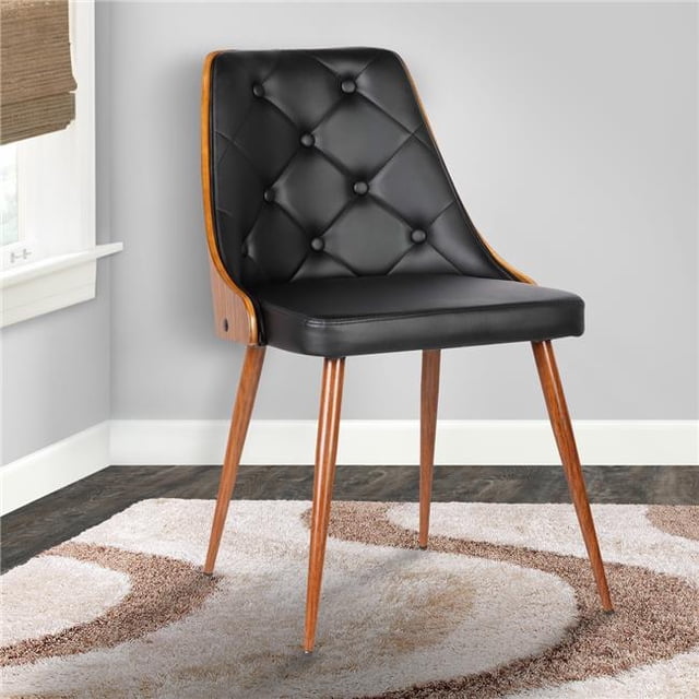Lily Mid-Century Dining Chair in Walnut - Black Faux Leather