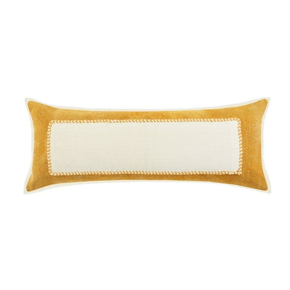 LR Home 16" x 24" Yellow/Cream Bordered Cotton Adult Decorative Throw Pillow Cover