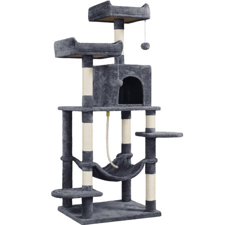 YaheeTech 59-in Cat Tree & Condo Scratching Post Tower Dark Gray