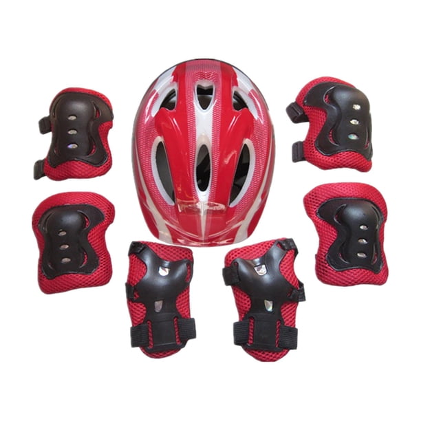 Juego de 7 piezas de protección para casco de bicicleta para niños, casco de monopatín y ciclismo rojo