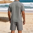 thumbnail image 5 of Men's Beach Clothes 2 Piece Cotton Linen Outfits Sets Casual Short Sleeve Button Down Cuban Guayabera Shirt Yoga Shorts Vacation Suit Summer Big and Tall Size S-3XL Gray, 5 of 6