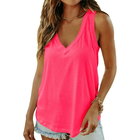 MOSHU Tank Tops for Women Flowy Deep V Neck Women Shirts Loose Fit Summer Sleeveless Tops