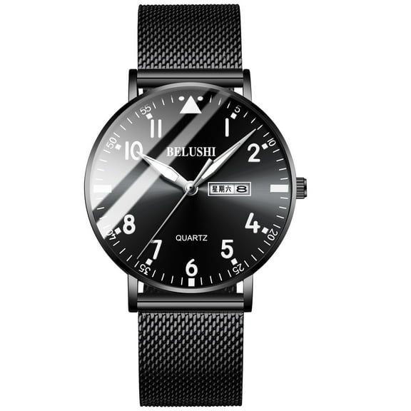 Belushi Popular Business Fashion Men's Watch Luminous Leather Steel Belt Waterproof Quartz Watch