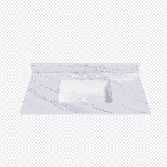 43" White Marble Vanity Top w/ Undermount Sink, 3 Holes, 4" Backsplash