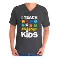 thumbnail image 1 of Awkward Styles Men's Autism Awareness Puzzle Graphic V-neck T-shirt Tops I Teach Awesome Kids, 1 of 4