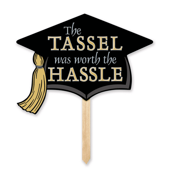 Beistle Set of 6 Black and Gold Grad Cap Yard Sign - 17.5”