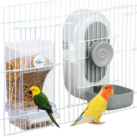 BURIBURI No Mess Bird Feeder & Water Dispenser Set - Automatic Feeding & Hydration, Parakeet Cage Accessories for Parrots, Cockatiels, Finches, Lovebirds & Budgies