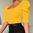 thumbnail image 6 of Mittory Women Puff Half Sleeve Square Neck Crop Top Summer Slim Fit Blouses T Shirt Casual Ribbed Shirt Basic Knit Tees, 6 of 8