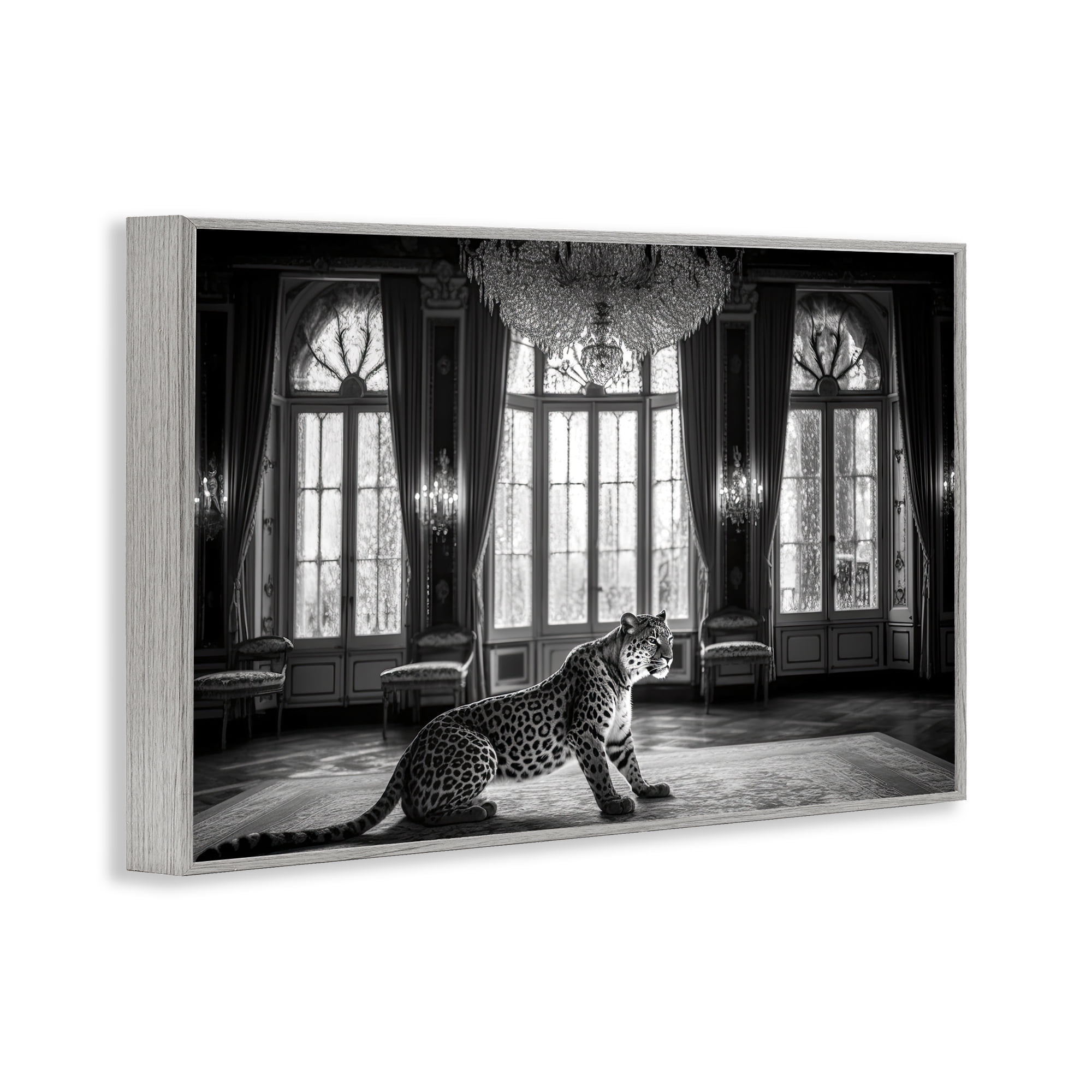 Snow Leopard in Opulent Mansion Gray Framed Giclee Art, design by Decent Exposures