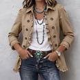 thumbnail image 5 of Chiccall Denim Jackets for Women Women's Classic Button Front Collared Ruffle Trim Relaxed Jean Jacket Casual Outerwear With Pockets Khaki S, 5 of 9