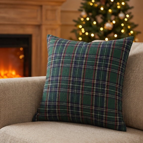 GOFLIC Christmas Tartan Plaid Throw Pillow with Removable Cover 18x18 Inch, Red Green Check Holiday Decor for Sofa Couch Bed Farmhouse Winter Gift