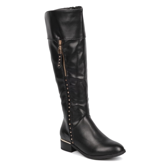New Women DbDk Arica-1 Knee High Leatherette Almond Toe Stud Riding Boot Size