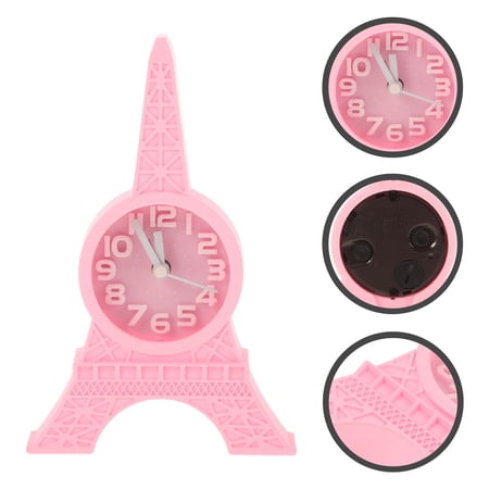 Luxshiny Stylish Pink Eiffel Tower Table Alarm Clock Decorative Desktop Clock for Home