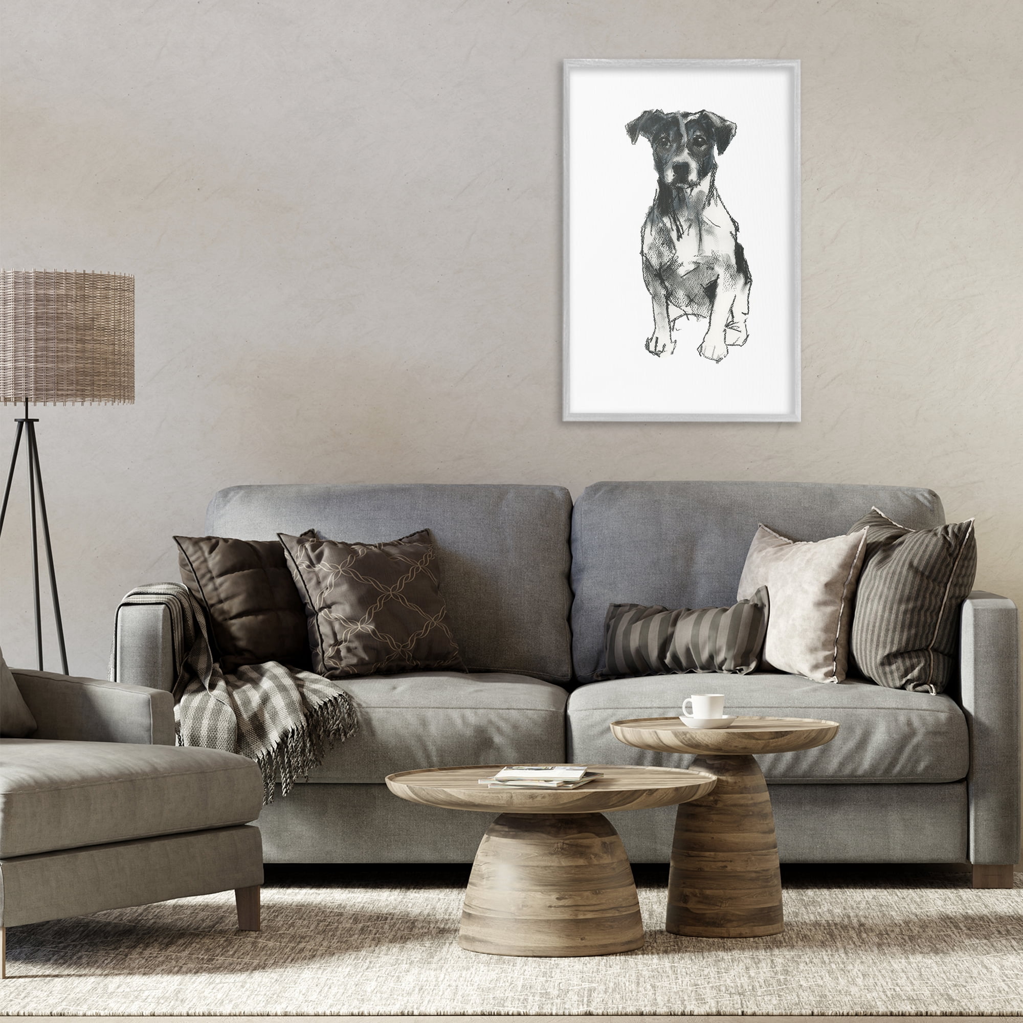 Stupell Industries Minimal Dog Drawing Animals & Insects Drawing Gray Framed Art Print Wall Art, 20 x 30