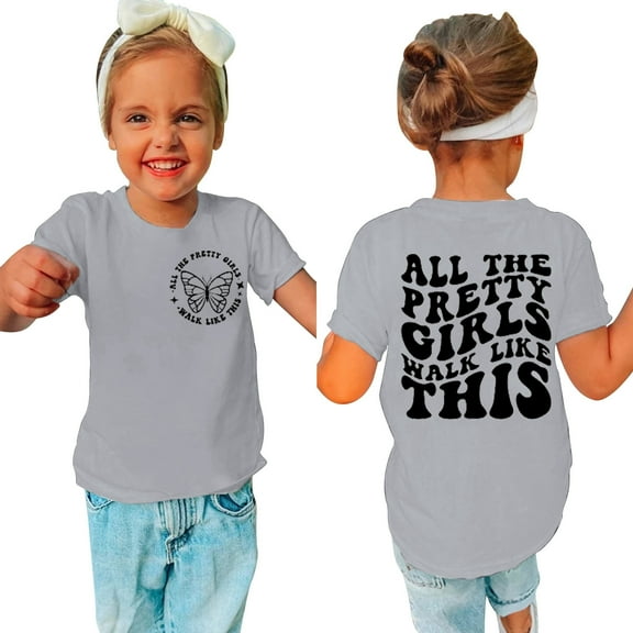 Sopiago Toddler Girls Short Sleeve Letter Print Graphic T-Shirt Mama's Mini Funny Summer Tops for Girls Trendy Fashion Tee Shirts Grey,5-6 Years