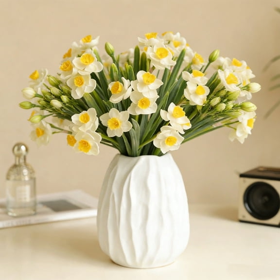 Artificial Daffodil Flowers | Fake Narcissus Bouquet for Home Decor | Yellow & White Silk Floral Arrangement | Spring Festival Table Centerpiece | Vase Filler for Living Room, Dining, Office