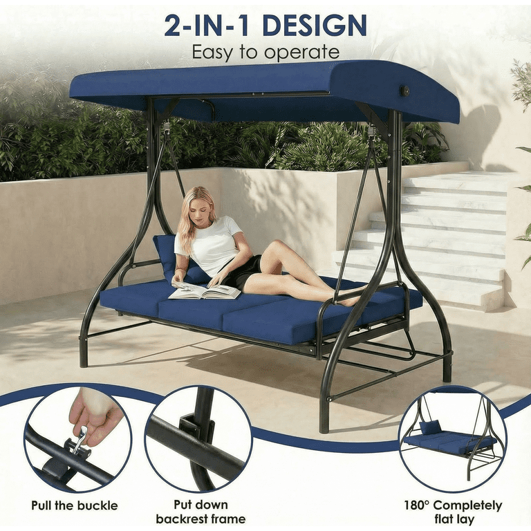 Pirecart 3 Person Patio Porch Swing Outdoor Converting Swing