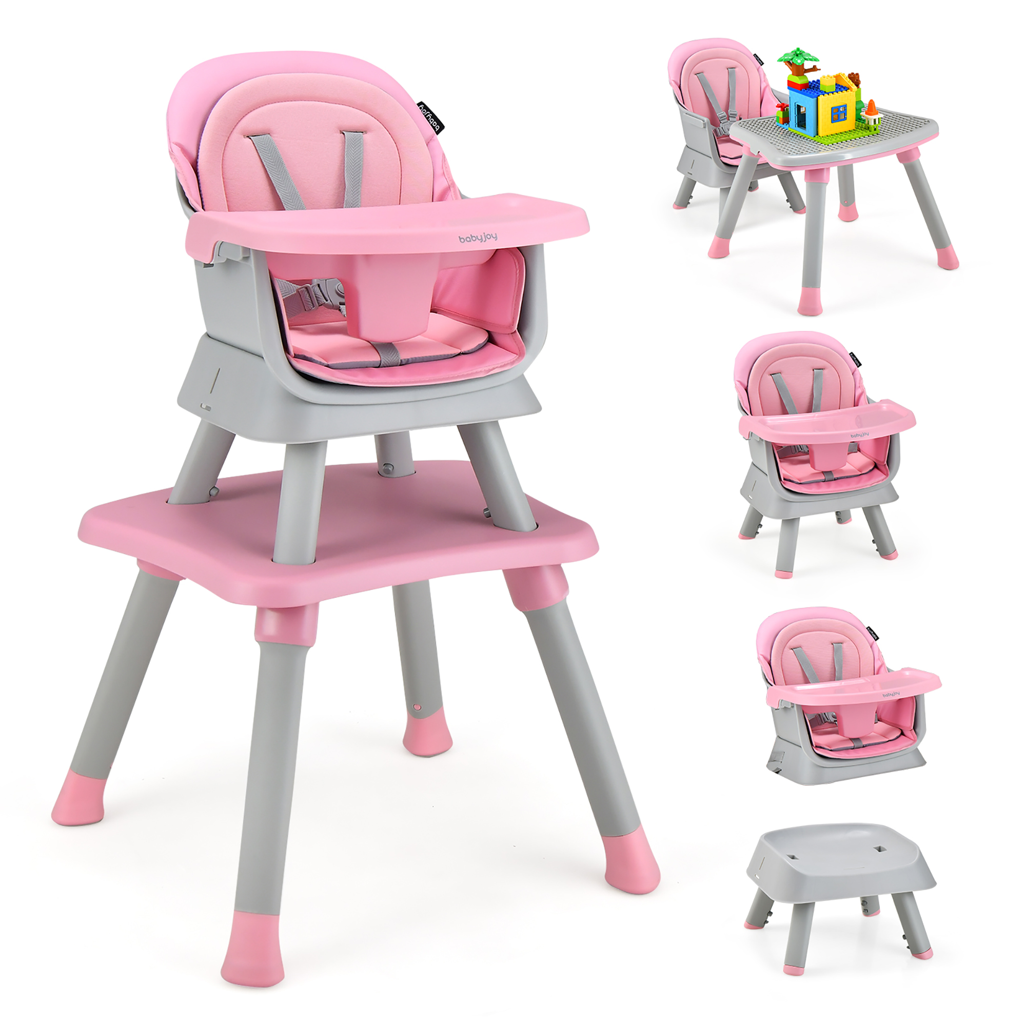 Costway 8-in-1 Convertible Baby High Chair with Removable Tray, Pink