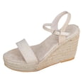 thumbnail image 6 of Rokment Womens Espadrilles Wedge Dressy Sandals Beach Trendy Casual Suede Open Toe Ankle Strap Platform Chunky High Heel Dress Summer Shoes Beige Size 6.5, 6 of 7