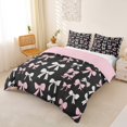 thumbnail image 3 of spefrowx Monochrome Bow Bedding for Teens, Simple Cartoon Ribbon Duvet Cover Full, Pink Reversible, 3-Piece, 1 Duvet Cover and 2 Pillowcases, 3 of 6