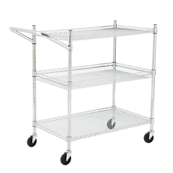 1490Lbs Capacity Heavy Duty Rolling Utility Cart, NSF Rolling Carts with Wheels,Commercial Grade Metal Cart with Handle Bar & Shelf Liner,Trolley Serving Cart for Restaurant,Kitchen