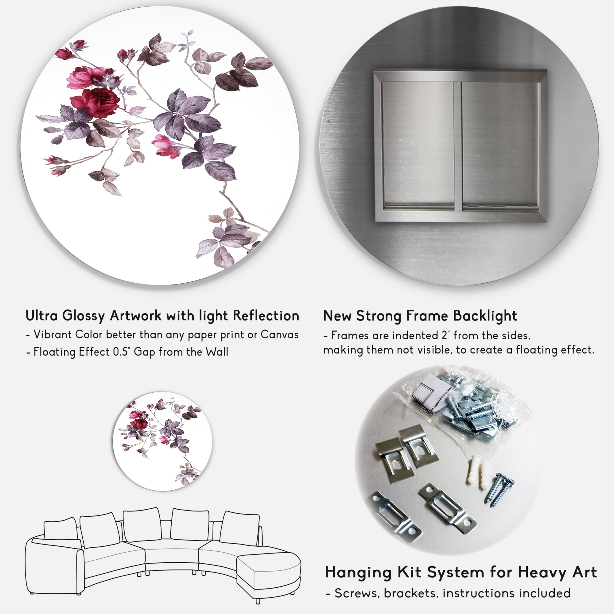 Designart 'Purple Wildflowers On White II' Traditional Circle Metal Wall Art 36x36 - Disc of 36