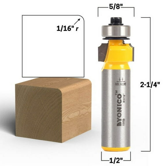 1/16" Radius Round Over Edge Forming Router Bit - 1/2" Shank - Yonico 13159