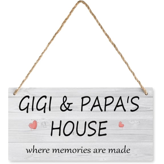 Wood Decor Gigi And Papa's House Sign, Where Memories Are Made, Distressed Wall Art, Gift For Grandparents Wood Sign Decor Home Vintage Wood Rustic Wall Hanging Sign 5x10 Inch