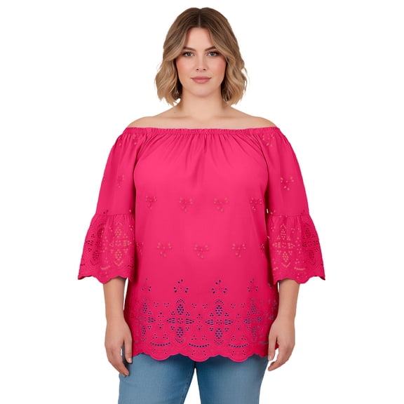 Avenue Women's Plus Size Convertible Eyelet Tunic