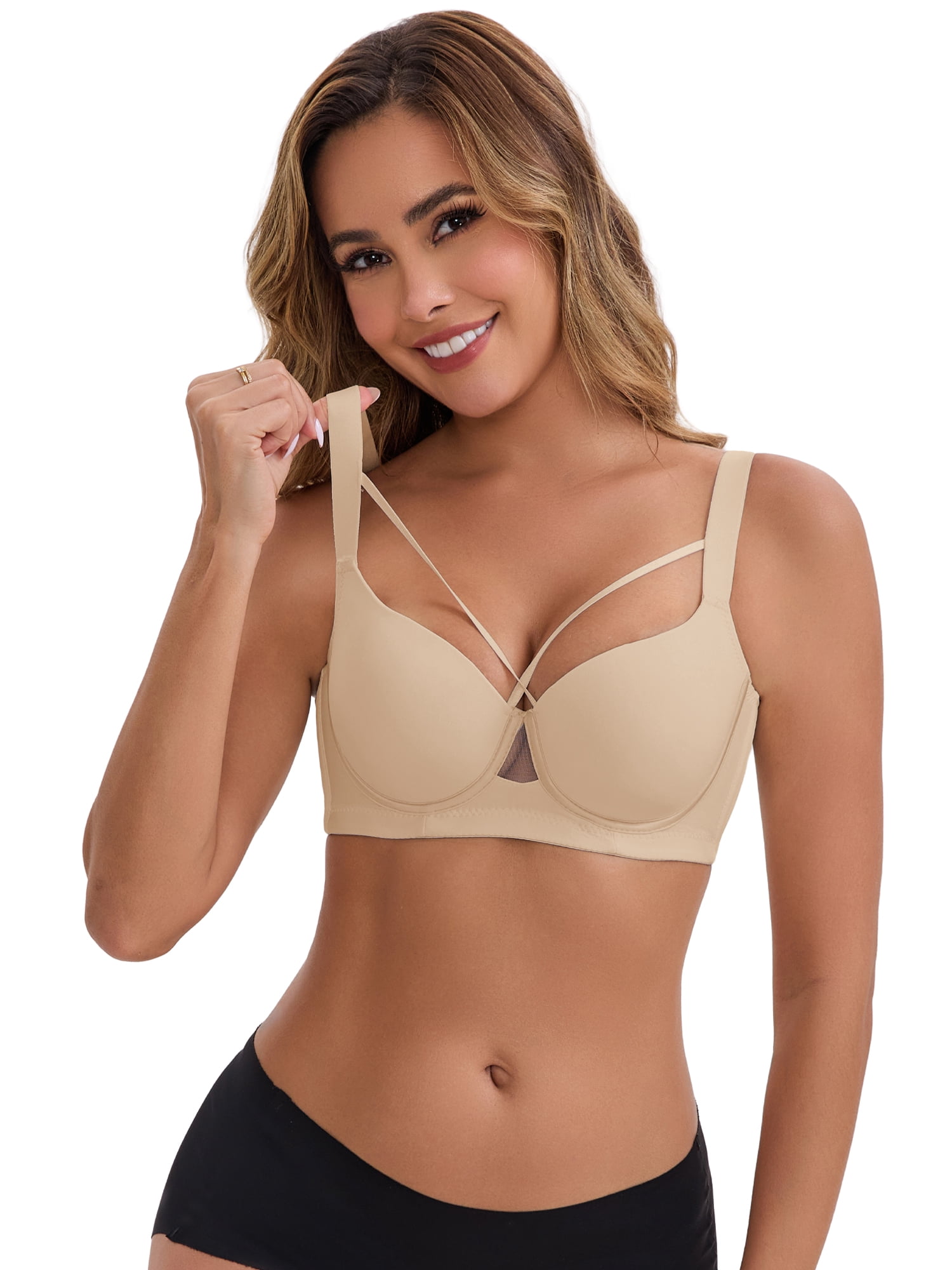 DARING DIVA Women's 3/4 Cup Push-Up Underwire Support Front Cross Lingerie 34B Gray
