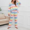 thumbnail image 4 of Traje de ocio para mujer, estampado de rayas de colores, cuello redondo, elástico, suelto, ropa de ocio para mujer, para deportes diarios, color claro, XL, 4 of 6