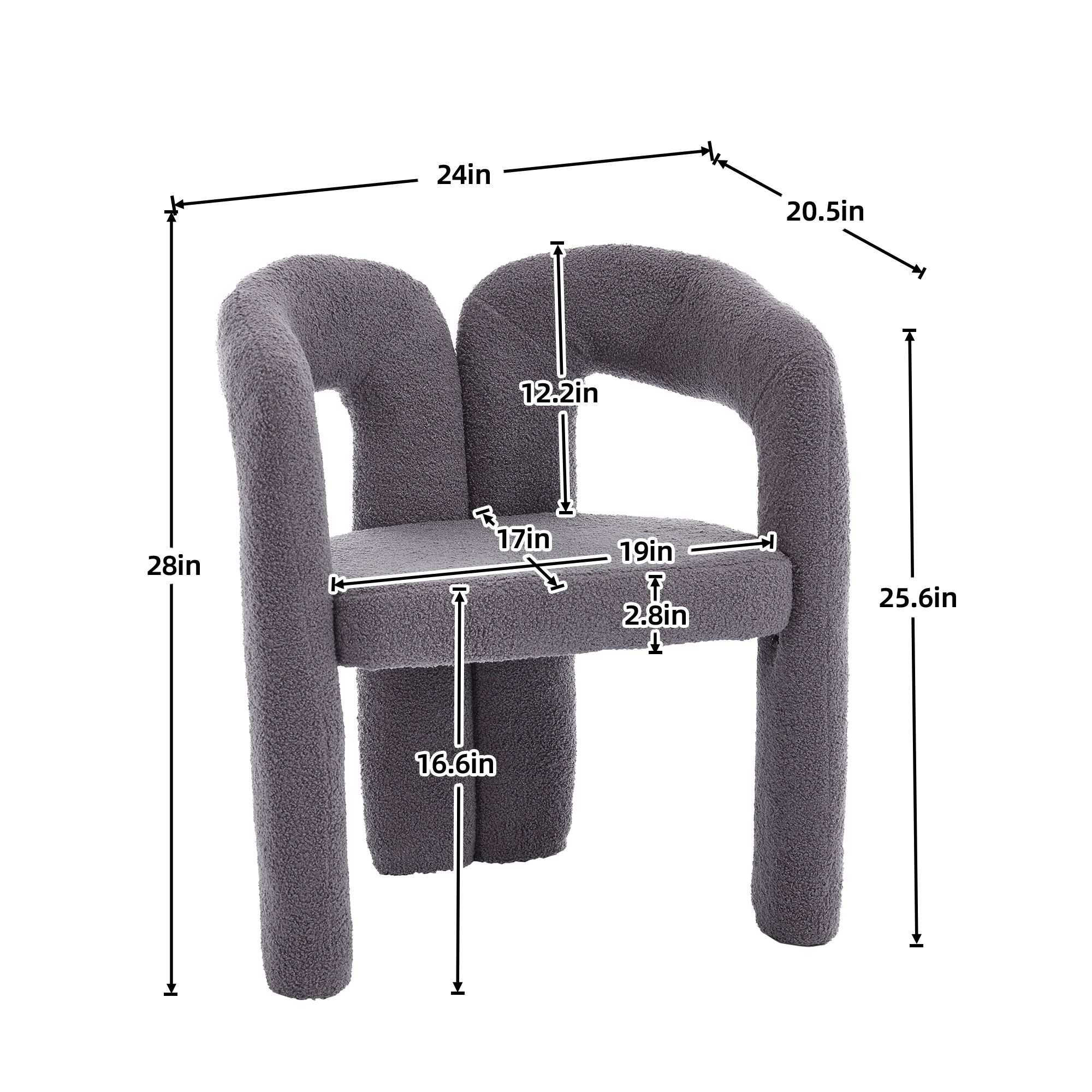 MOONMISS Teddy Fabric Upholstered Wood Frame Contemporary Designed Dining Side Chair（set of 2）-Gray