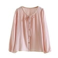 thumbnail image 2 of Uootdi Tie Front Long Sleeve Tops for Womens V Neck Linen Gift Shirts Bow Top Long Bell Sleeve Blouses Cute Going Out, 2 of 3