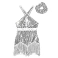 thumbnail image 3 of Alvivi Womens Jazz Latin Dance Costume Sparkly Tassel Dance Leotard Bodysuit with Sequined Hat Silver-A XL, 3 of 6