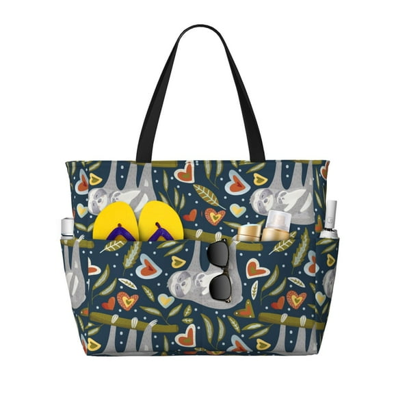 Kdxio Cute Sloth for Beach Bag for Women Large Beach Tote Bag Waterproof Sandproof Swim Bag with Zipper Pockets Beach Vacation Travel