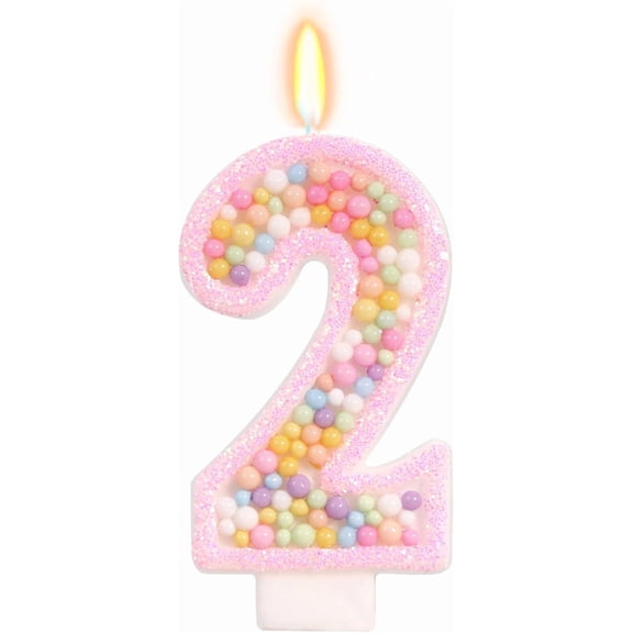 Pink Birthday Candles - Number 2 Candle, Colorful Macaron Candles, 2 Cake Topper, Pink Birthday Decorations for Girl, Sweet Theme Birthday Party Supplies
