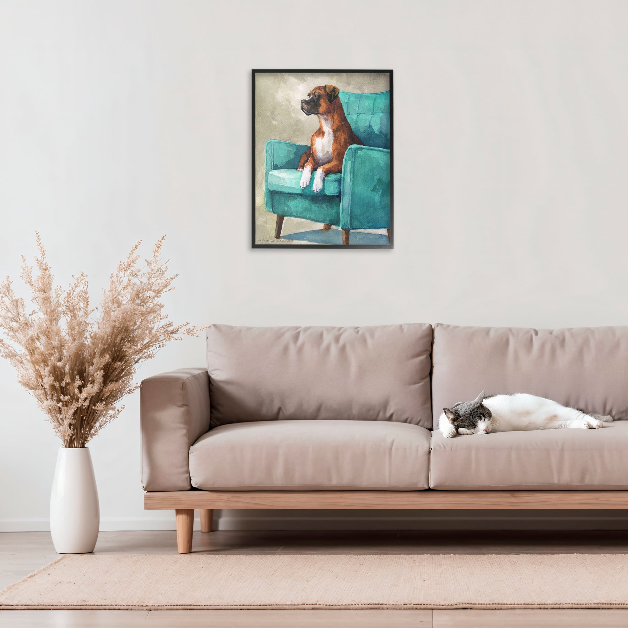 Stupell Industries Majesty Boxer on Armchair Black Framed Giclee Art, design by George Dyachenko