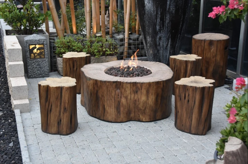 Elementi | Manchester Fire Pit Table Concrete Red Wood Design Liquid Propane Gas| OFG145RW-LP