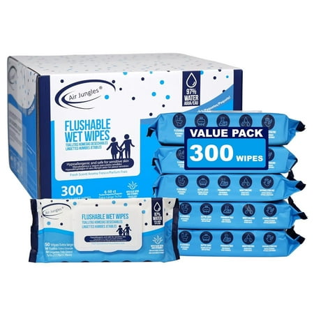 Flushable Wet Wipes 24 Packs, 1200 Wipes, Fresh Scent, 7" x 7" Large Size