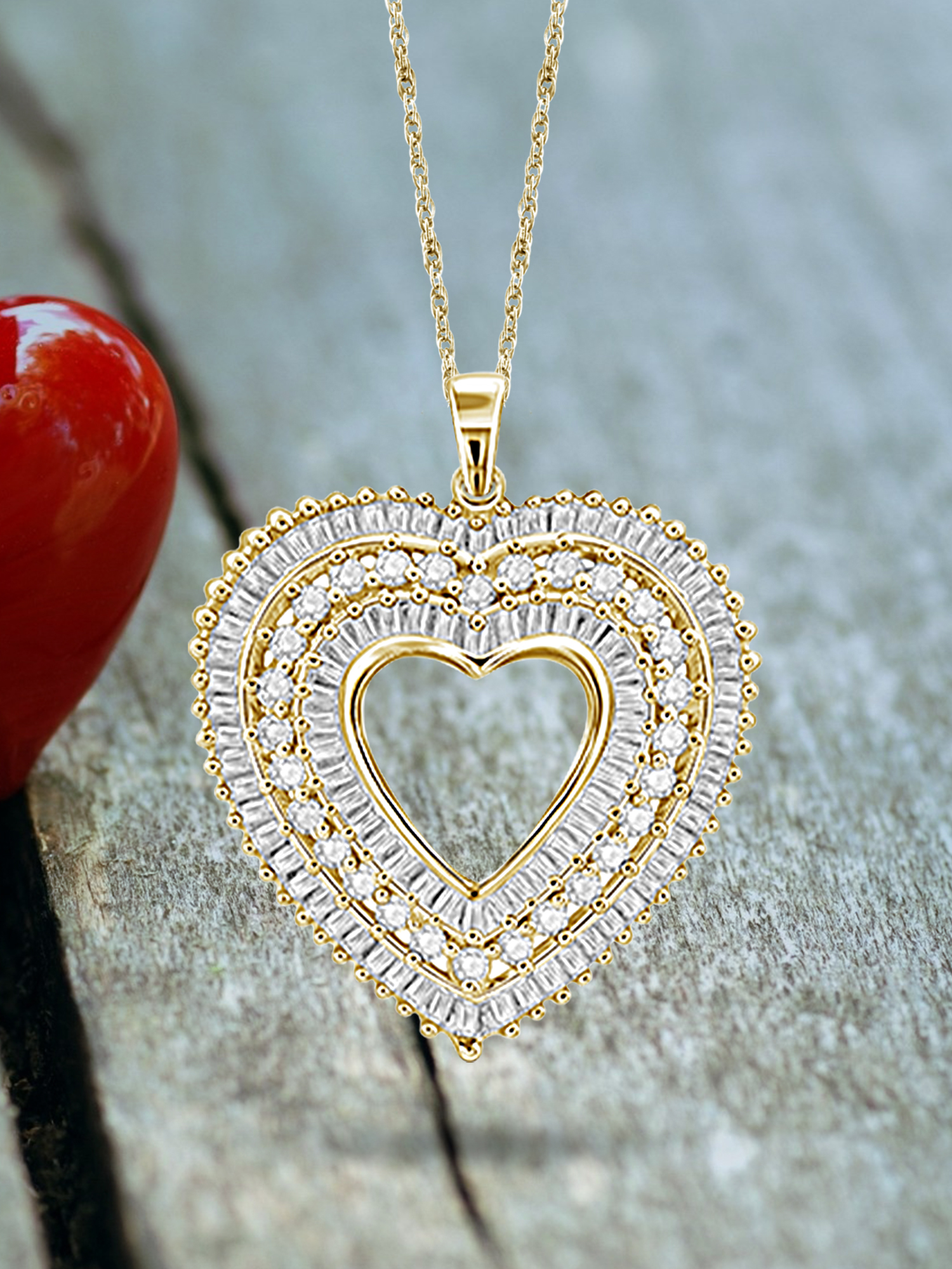JewelersClub 1.00 Carat T.W. White Diamond 14K Gold Over Silver Heart Pendant
