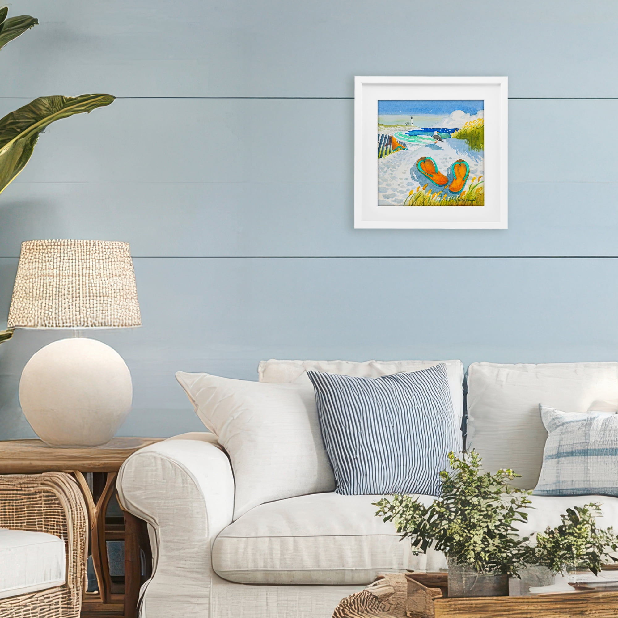 Stupell Industries Seagull & Flip Flops White Framed Print Under Glass, design by Robin Altman