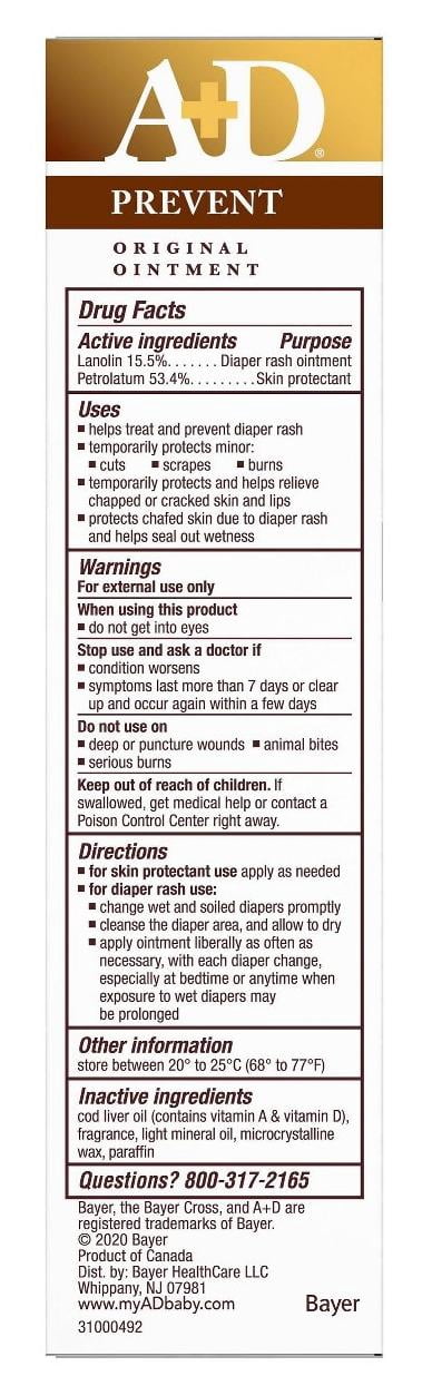 A+D Original Ointment 4 Ounce Diaper Rash & Skin Protectant (Pack of 3)