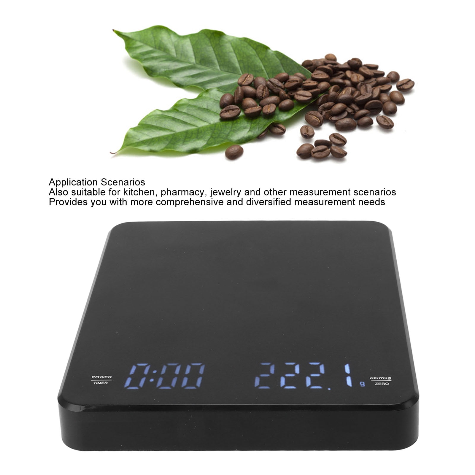 YAHHU High Accuracy Digital Coffee Scale with Timer, USB Charging Auto Zero Clearing LED Display Hand Brewed Espresso Scale, 5.1 x 5.9 inches / 130 x 150 mm, Built-in 400mAh Battery